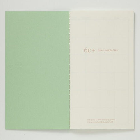 6C+ System B6 SLIM MONTHLY Plan 84.3gsm Cream Paper with GREEN Cover Fountain Pen Friendly Paper B6 Notebook Pastel Notebook | 64 Pgs