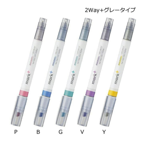 Kokuyo Mark+ GREEN Plus GRAY Two Way Highlighter and Gray Pen Two Way Highlighter Double Sided Highlighter | PM-MT201GM
