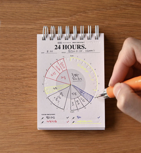 Plepic A7 PINK CHRONODEX STANDING Press Check Memo Pad Spiral Memo Pad 24 Hour Memo Pad Daily Memo Pad Timer Memo Pad | 105 X 74mm 36 Pages