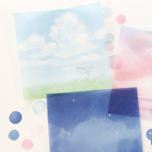 RyuRyu Japan DAWN SEA Color WASHI Dots Washi Stickers Translucent Stickers Transparent Dots Color Dots Watercolor Dots | SoS-01 70 Dots