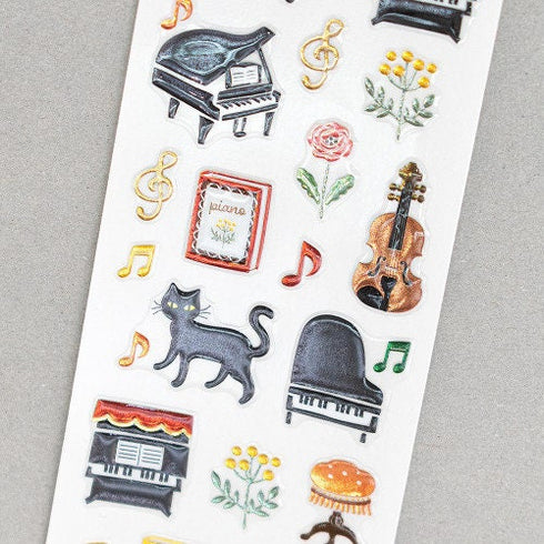 NB Co., Ltd Japan MUSIC Cat Piano Violin Sticker Gold Foil Sticker Planner Stickers Craft Stickers Embellishment Stickers | 3014118