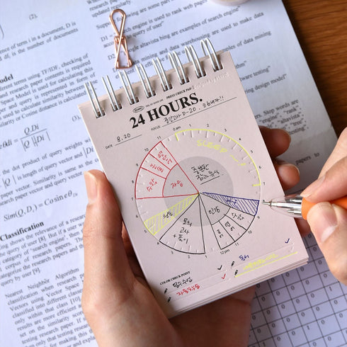 Plepic A7 PINK CHRONODEX STANDING Press Check Memo Pad Spiral Memo Pad 24 Hour Memo Pad Daily Memo Pad Timer Memo Pad | 105 X 74mm 36 Pages