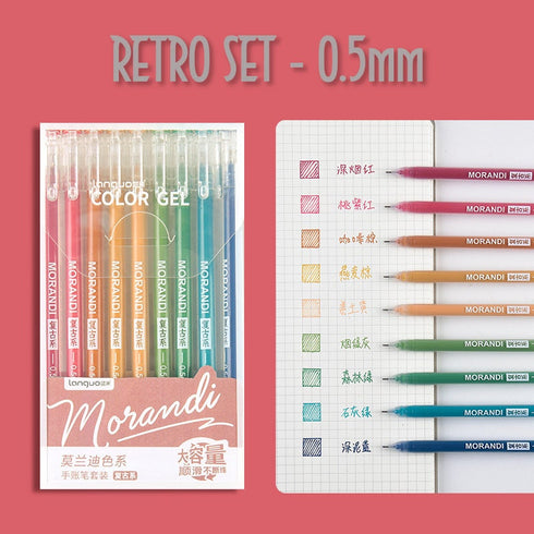 Languo Morandi SALT SET Color Gel 9 Pen Set 0.5mm Black Out Planning Milky gel Pen Set Fine Point Set | D0223