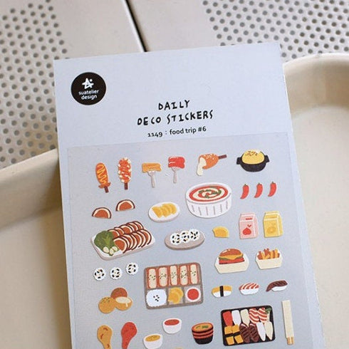 Suatelier FOOD TRIP #6 PVC Hot Dogs Corn Dogs Platters Transparent Stickers Planner Stickers Food Stickers | 1146