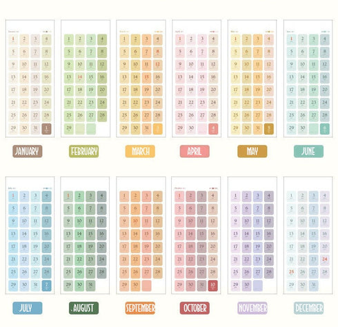 FOUR SEASONS Date Stickers Planner Stickers Date Stickers Day Stickers Bujo Stickers Focus Sticker Pastel Stickers | 14.7 X 17.6mm 384 Pcs