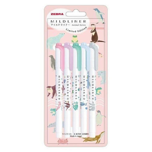 Zebra Mildliner AQUARIUM ANIMAL Series Green Flash Series Bold Mildliner New For 2023 Set of 5 Aquarium Mildliner Single Tip | WKT7-AS-5C-A