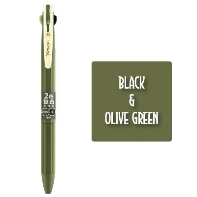 Dianshi GREEN BLACK & BLACK Retractable Two Way Two Color Ink Stone Series Saturated Ink Gel Pen 0.5mm | DS608 Highly Recommend