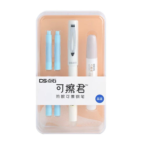 Dianshi WHITE ERASABLE 0.5mm Fountain Pen White Barrel Deluxe Foutain Pen Set Erasable Fountain Pen Fine Nib | DS-997