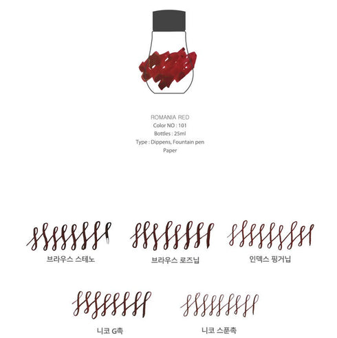 Dominant Industry Ink ROMANIA RED Standard Fountain Pen Ink Handmade Dip Pen Ink Hand Crafted Bottle Ink | 25ml