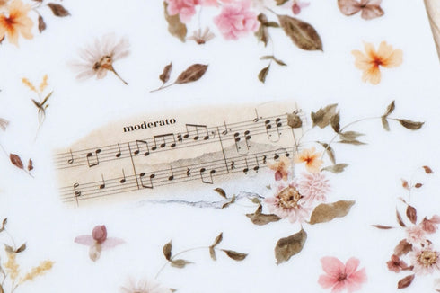 MU Lifestyle RETRO Music Score Music Ephemera Dried Flowers Print-On Stickers Rub-On Stickers Transfer Stickers Translucent Stickers | 234