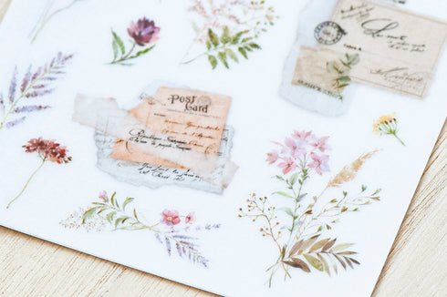 MU Lifestyle RETRO Stamps Label Ephemera Ticket Dried Flowers Print-On Stickers Rub-On Stickers Transfer Stickers Translucent Stickers | 235