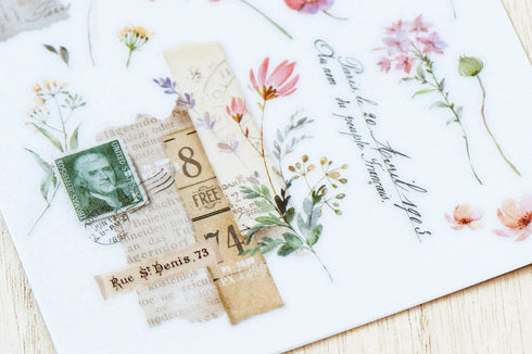 MU Lifestyle RETRO Stamps Label Ephemera Ticket Dried Flowers Print-On Stickers Rub-On Stickers Transfer Stickers Translucent Stickers | 235