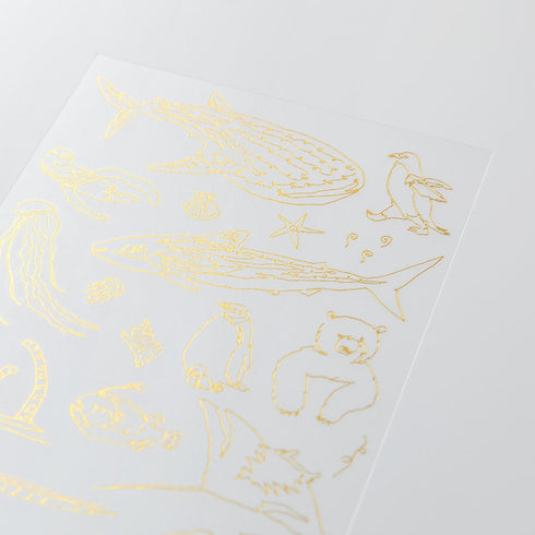 Midori Gold FOIL SEA Creatures Transfer Stickers Whales Jellyfish Print-On Stickers Rub-On Stickers Transfer Sticker Translucent | 2618