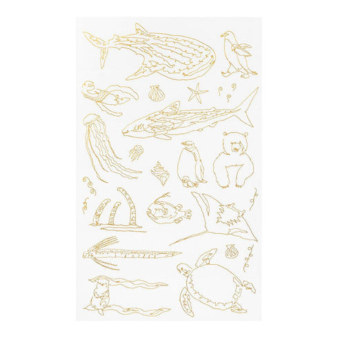 Midori Gold FOIL SEA Creatures Transfer Stickers Whales Jellyfish Print-On Stickers Rub-On Stickers Transfer Sticker Translucent | 2618