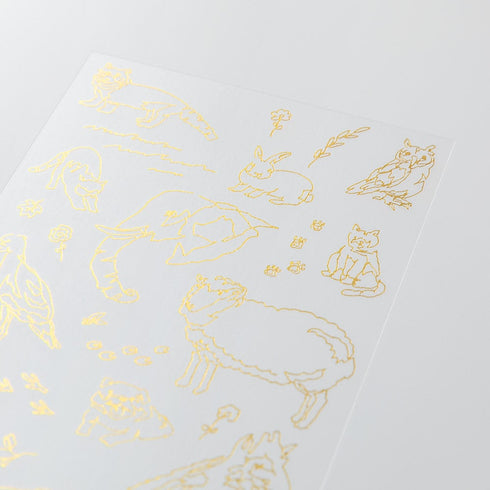 Midori Gold FOIL LAND Animals Transfer Stickers Sheep Elephant Pug Print-On Stickers Rub-On Stickers Transfer Sticker Translucent | 2619