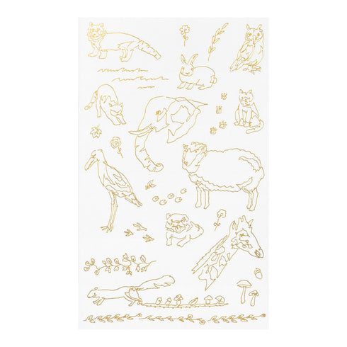 Midori Gold FOIL LAND Animals Transfer Stickers Sheep Elephant Pug Print-On Stickers Rub-On Stickers Transfer Sticker Translucent | 2619