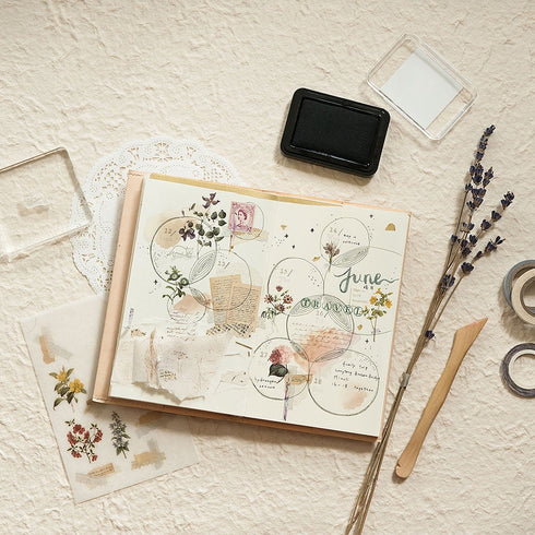 MU Lifestyle ANTIQUE Photo Antique Tape Vintage Flowers Print-On Stickers Rub-On Stickers Transfer Stickers Translucent Stickers | 229