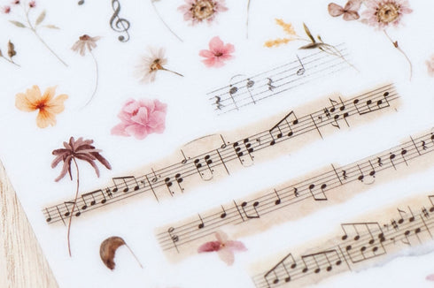 MU Lifestyle RETRO Music Score Music Ephemera Dried Flowers Print-On Stickers Rub-On Stickers Transfer Stickers Translucent Stickers | 234