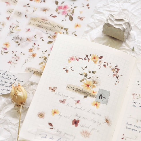 MU Lifestyle RETRO Music Score Music Ephemera Dried Flowers Print-On Stickers Rub-On Stickers Transfer Stickers Translucent Stickers | 234
