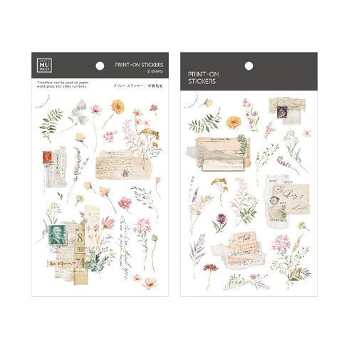 MU Lifestyle RETRO Stamps Label Ephemera Ticket Dried Flowers Print-On Stickers Rub-On Stickers Transfer Stickers Translucent Stickers | 235
