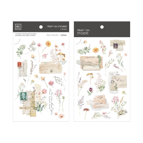 MU Lifestyle RETRO Stamps Label Ephemera Ticket Dried Flowers Print-On Stickers Rub-On Stickers Transfer Stickers Translucent Stickers | 235