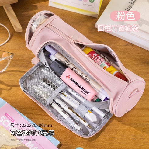 PINK ROUND Cylinder Canvas Pen Case Pencil Case Tool Case Finding Storage Circle Case Storage Case Large Pen Case | 230 X 8 X 8mm