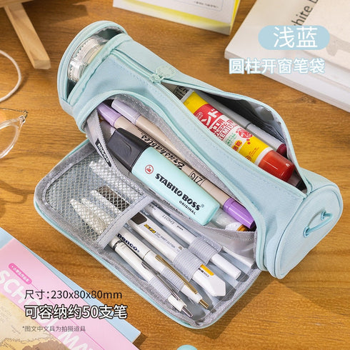 NAVY ROUND Cylinder Canvas Pen Case Pencil Case Tool Case Finding Storage Circle Case Storage Case Large Pen Case | 230 X 8 X 8mm