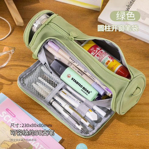 PINK ROUND Cylinder Canvas Pen Case Pencil Case Tool Case Finding Storage Circle Case Storage Case Large Pen Case | 230 X 8 X 8mm