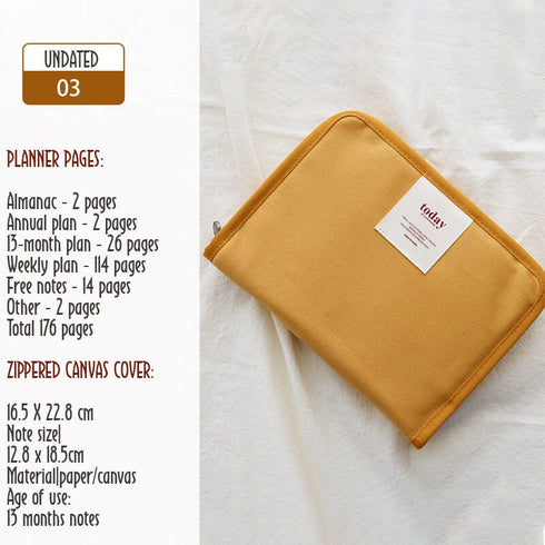 BLACK B6 FUNNYMADE Brand Canvas Zipper Cover & Undated Planner B6 Zip Canvas Cover B6 Cover B6 Undated Planner | Various Colors