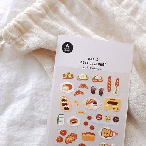 Suatelier Sonia FOOD TRIP #7 Croissant Bagel Sandwich Baguette Cookies Milk PVC Transparent Stickers Clear Stickers | 1156