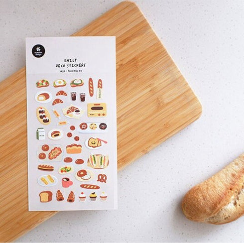 Suatelier Sonia FOOD TRIP #7 Croissant Bagel Sandwich Baguette Cookies Milk PVC Transparent Stickers Clear Stickers | 1156