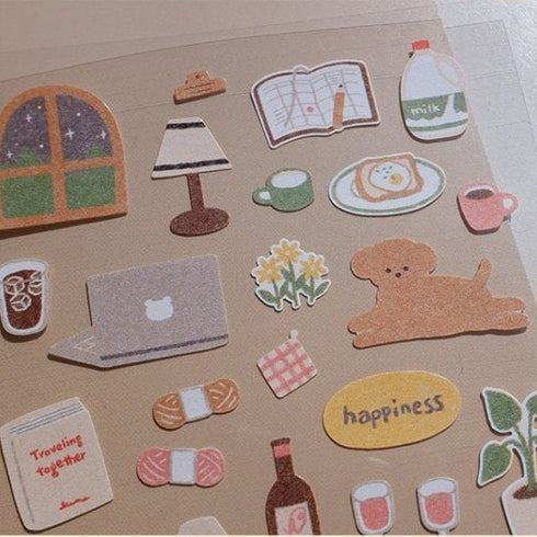 Suatelier Sonia SMALL HAPPINESS Steak Dinner Dog Stuffed Animals Knitting Yarn Plants Notebook PVC Transparent Stickers Clear Sticker | 1154