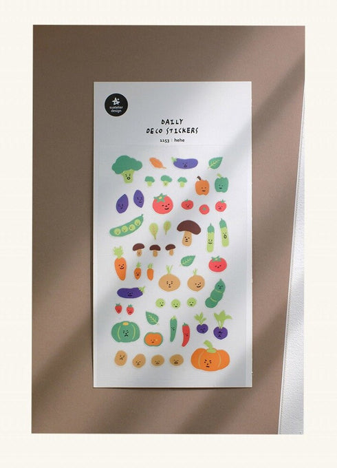 Suatelier Sonia HEHE Laughing Vegetables Broccoli Peas Tomatoes Carrots Mushrooms Onions PVC Transparent Stickers Clear Stickers | 1153