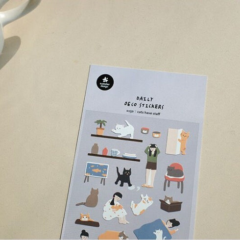 Suatelier Sonia CATS Have STAFF Cat Kitty Cuddles Petting Sleeping Cat Sleep With Human PVC Transparent Stickers Clear Stickers | 1150