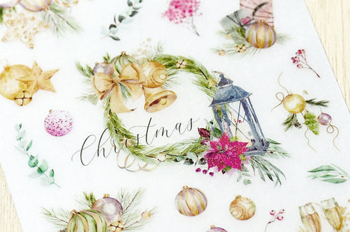 MU Lifestyle HOLIDAY Print-On Stickers Whimsical Nature Pine Bough Lantern Rub-On Stickers Transfer Sticker Translucent Stickers | 1020