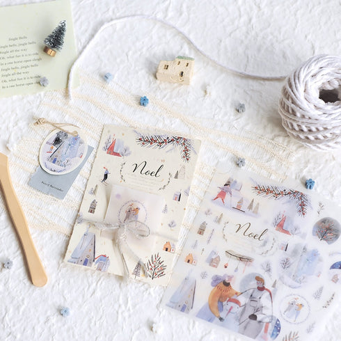 MU Lifestyle HOLIDAY Print-On Stickers Noel Ice Skating Feathers Americana Rub-On Stickers Transfer Sticker Translucent Stickers | 1018