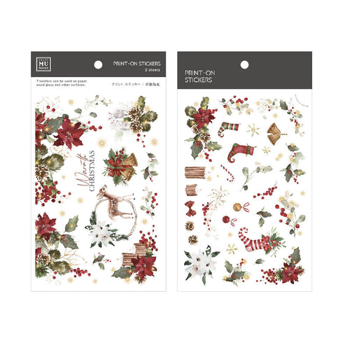 MU Lifestyle HOLIDAY Print-On Stickers Poinsettia Warmth Bells Stockings Trumpet Rub-On Stickers Transfer Sticker Translucent Sticker | 1014