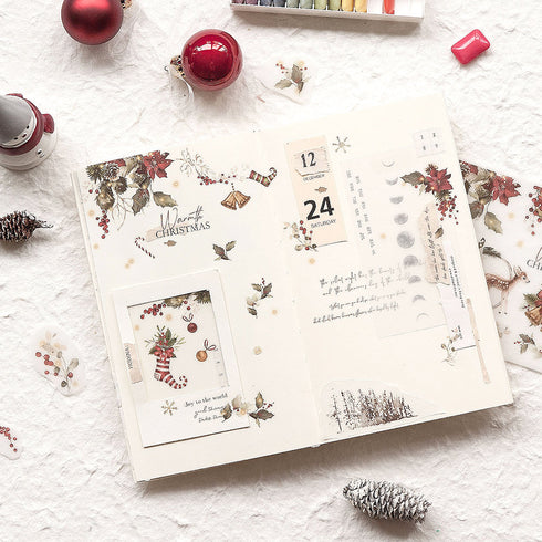 MU Lifestyle HOLIDAY Print-On Stickers Poinsettia Warmth Bells Stockings Trumpet Rub-On Stickers Transfer Sticker Translucent Sticker | 1014