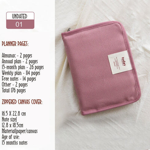 BLACK B6 FUNNYMADE Brand Canvas Zipper Cover & Undated Planner B6 Zip Canvas Cover B6 Cover B6 Undated Planner | Various Colors