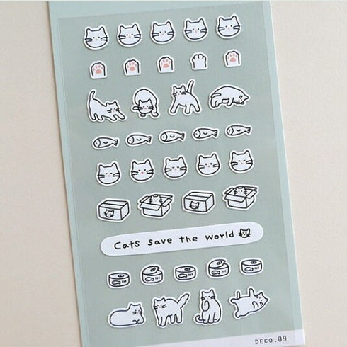 Suatelier Sonia DECO 09 PVC Mini Series Cats Save The World Kittens Cat Food Transparent Stickers Clear Stickers | 116