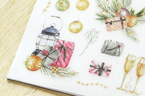 MU Lifestyle HOLIDAY Print-On Stickers Whimsical Nature Pine Bough Lantern Rub-On Stickers Transfer Sticker Translucent Stickers | 1020