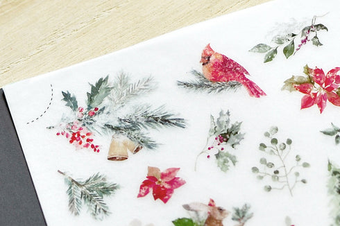 MU Lifestyle HOLIDAY Print-On Stickers Deer Snow Cardinal Birds Pine Trees Rub-On Stickers Transfer Sticker Translucent Stickers | 1019