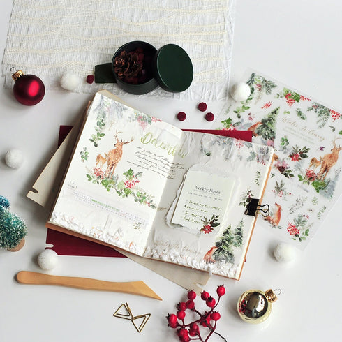 MU Lifestyle HOLIDAY Print-On Stickers Deer Snow Cardinal Birds Pine Trees Rub-On Stickers Transfer Sticker Translucent Stickers | 1019