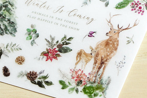 MU Lifestyle HOLIDAY Print-On Stickers Deer Snow Cardinal Birds Pine Trees Rub-On Stickers Transfer Sticker Translucent Stickers | 1019
