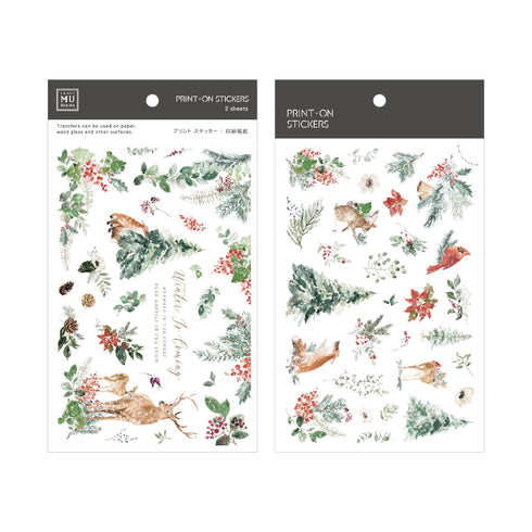 MU Lifestyle HOLIDAY Print-On Stickers Deer Snow Cardinal Birds Pine Trees Rub-On Stickers Transfer Sticker Translucent Stickers | 1019