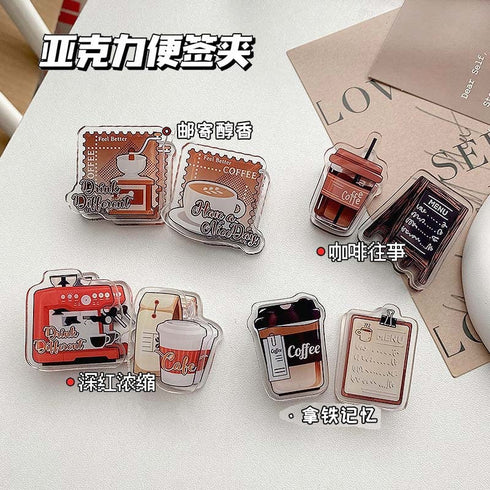 RETRO CAFE Two-Pack COFFEE Clip Paper Binder Clip Notebook Clip Travel Clip Espresso Clip Barista Clip Latte Clip | 44 X 55MM