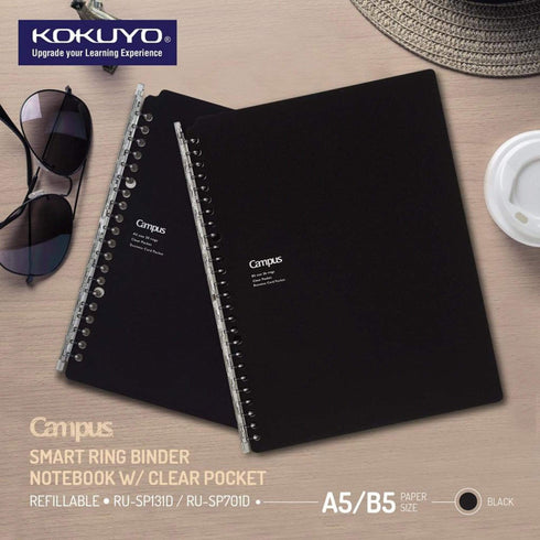 Kokuyo Campus BLACK BUSINESS B5 Smart Ring Binder 26 Rings "Lay Flat" Notebook SP701D | 25 Sheets
