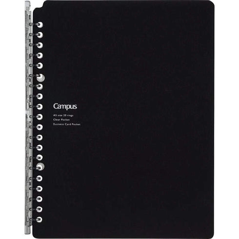 Kokuyo A5 Campus BLACK Smart Ring Binder 20 Rings Notebook | A5 25 Sheets