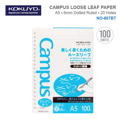 Kokuyo Campus Sarasara Loose Leaf Paper 807BT Dotted 6 mm Rule 20 Holes 100 Sheets | A5
