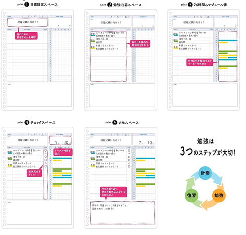 Kokuyo Campus Study Planner Loose Leaf Paper Y836MD DAILY Visualized 26 Holes 30 Sheets | B5